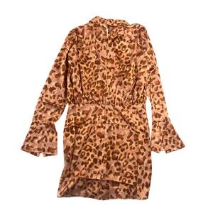 ASOS Design Womens Mini Dress Animal Print Long Sleeve Collared Flared Cuff NWOT